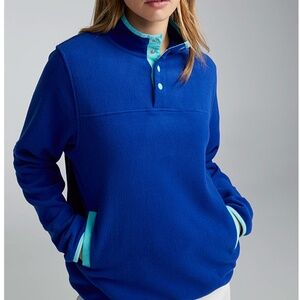 Blue half-button polar fleece pullover sweater NWT
